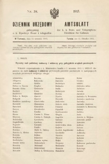 Dziennik Urzędowy Galicyjskiej c. k. Dyrekcyi Poczt i Telegrafów. 1915, nr 38