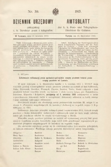 Dziennik Urzędowy Galicyjskiej c. k. Dyrekcyi Poczt i Telegrafów. 1915, nr 39
