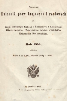 Powszechny Dziennik Praw Krajowych i Rządowych [...] = Allgemeines Landes-Gesetz- und Regierungs-Blatt [...]. 1850 [całość]