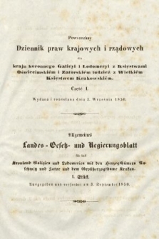 Powszechny Dziennik Praw Krajowych i Rządowych [...] = Allgemeines Landes-Gesetz- und Regierungs-Blatt [...]. 1850, cz. 1