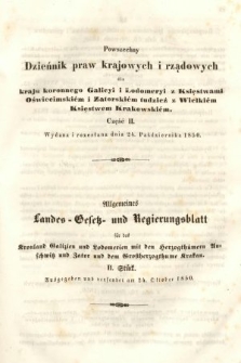 Powszechny Dziennik Praw Krajowych i Rządowych [...] = Allgemeines Landes-Gesetz- und Regierungs-Blatt [...]. 1850, cz. 2