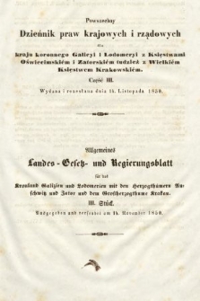 Powszechny Dziennik Praw Krajowych i Rządowych [...] = Allgemeines Landes-Gesetz- und Regierungs-Blatt [...]. 1850, cz. 3