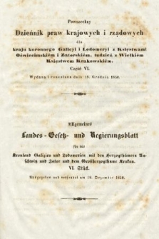 Powszechny Dziennik Praw Krajowych i Rządowych [...] = Allgemeines Landes-Gesetz- und Regierungs-Blatt [...]. 1850, cz. 6