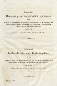 Powszechny Dziennik Praw Krajowych i Rządowych [...] = Allgemeines Landes-Gesetz- und Regierungs-Blatt [...]. 1850, cz. 7