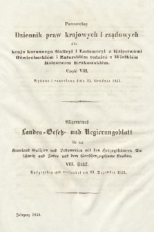 Powszechny Dziennik Praw Krajowych i Rządowych [...] = Allgemeines Landes-Gesetz- und Regierungs-Blatt [...]. 1850, cz. 8
