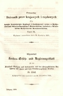 Powszechny Dziennik Praw Krajowych i Rządowych [...] = Allgemeines Landes-Gesetz- und Regierungs-Blatt [...]. 1850, cz. 9