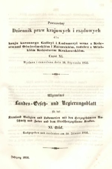 Powszechny Dziennik Praw Krajowych i Rządowych [...] = Allgemeines Landes-Gesetz- und Regierungs-Blatt [...]. 1850, cz. 11