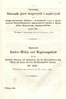 Powszechny Dziennik Praw Krajowych i Rządowych [...] = Allgemeines Landes-Gesetz- und Regierungs-Blatt [...]. 1850, cz. 14