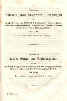 Powszechny Dziennik Praw Krajowych i Rządowych [...] = Allgemeines Landes-Gesetz- und Regierungs-Blatt [...]. 1850, cz. 16