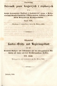 Powszechny Dziennik Praw Krajowych i Rządowych [...] = Allgemeines Landes-Gesetz- und Regierungs-Blatt [...]. 1850, cz. 19