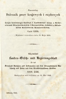 Powszechny Dziennik Praw Krajowych i Rządowych [...] = Allgemeines Landes-Gesetz- und Regierungs-Blatt [...]. 1850, cz. 23