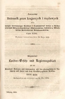 Powszechny Dziennik Praw Krajowych i Rządowych [...] = Allgemeines Landes-Gesetz- und Regierungs-Blatt [...]. 1850, cz. 26