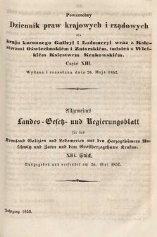 Powszechny Dziennik Praw Krajowych i Rządowych [...] = Allgemeines Landes-Gesetz- und Regierungs-Blatt [...]. 1852, cz. 13