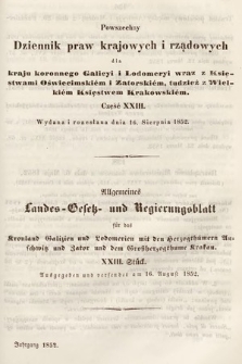 Powszechny Dziennik Praw Krajowych i Rządowych [...] = Allgemeines Landes-Gesetz- und Regierungs-Blatt [...]. 1852, cz. 23