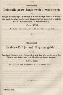 Powszechny Dziennik Praw Krajowych i Rządowych [...] = Allgemeines Landes-Gesetz- und Regierungs-Blatt [...]. 1852, cz. 26