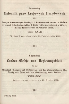 Powszechny Dziennik Praw Krajowych i Rządowych [...] = Allgemeines Landes-Gesetz- und Regierungs-Blatt [...]. 1852, cz. 27
