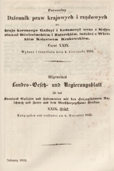 Powszechny Dziennik Praw Krajowych i Rządowych [...] = Allgemeines Landes-Gesetz- und Regierungs-Blatt [...]. 1852, cz. 29