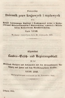 Powszechny Dziennik Praw Krajowych i Rządowych [...] = Allgemeines Landes-Gesetz- und Regierungs-Blatt [...]. 1852, cz. 32