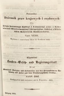 Powszechny Dziennik Praw Krajowych i Rządowych [...] = Allgemeines Landes-Gesetz- und Regierungs-Blatt [...]. 1852, cz. 34
