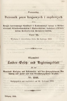 Powszechny Dziennik Praw Krajowych i Rządowych [...] = Allgemeines Landes-Gesetz- und Regierungs-Blatt [...]. 1852, cz. 40