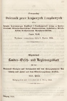 Powszechny Dziennik Praw Krajowych i Rządowych [...] = Allgemeines Landes-Gesetz- und Regierungs-Blatt [...]. 1852, cz. 42