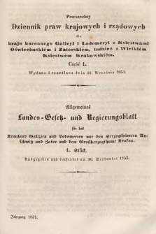 Powszechny Dziennik Praw Krajowych i Rządowych [...] = Allgemeines Landes-Gesetz- und Regierungs-Blatt [...]. 1852, cz. 50