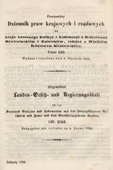 Powszechny Dziennik Praw Krajowych i Rządowych [...] = Allgemeines Landes-Gesetz- und Regierungs-Blatt [...]. 1852, cz. 53