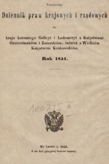 Powszechny Dziennik Praw Krajowych i Rządowych [...] = Allgemeines Landes-Gesetz- und Regierungs-Blatt [...]. 1851 [całość]