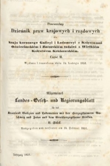 Powszechny Dziennik Praw Krajowych i Rządowych [...] = Allgemeines Landes-Gesetz- und Regierungs-Blatt [...]. 1851, oddział 1, cz. 2