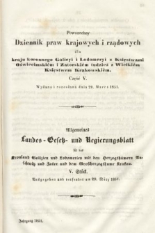 Powszechny Dziennik Praw Krajowych i Rządowych [...] = Allgemeines Landes-Gesetz- und Regierungs-Blatt [...]. 1851, oddział 1, cz. 5