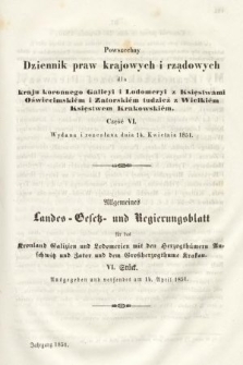 Powszechny Dziennik Praw Krajowych i Rządowych [...] = Allgemeines Landes-Gesetz- und Regierungs-Blatt [...]. 1851, oddział 1, cz. 6