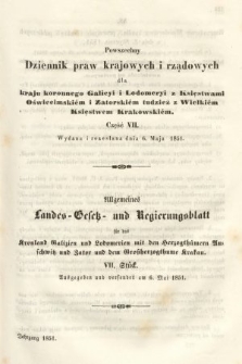 Powszechny Dziennik Praw Krajowych i Rządowych [...] = Allgemeines Landes-Gesetz- und Regierungs-Blatt [...]. 1851, oddział 1, cz. 7