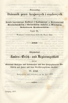 Powszechny Dziennik Praw Krajowych i Rządowych [...] = Allgemeines Landes-Gesetz- und Regierungs-Blatt [...]. 1851, oddział 1, cz. 9