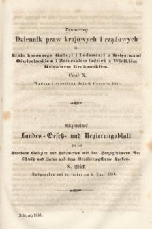 Powszechny Dziennik Praw Krajowych i Rządowych [...] = Allgemeines Landes-Gesetz- und Regierungs-Blatt [...]. 1851, oddział 1, cz. 10