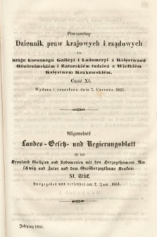 Powszechny Dziennik Praw Krajowych i Rządowych [...] = Allgemeines Landes-Gesetz- und Regierungs-Blatt [...]. 1851, oddział 1, cz. 11