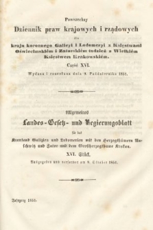 Powszechny Dziennik Praw Krajowych i Rządowych [...] = Allgemeines Landes-Gesetz- und Regierungs-Blatt [...]. 1851, oddział 1, cz. 16