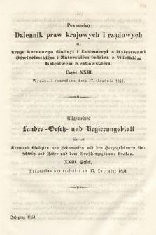 Powszechny Dziennik Praw Krajowych i Rządowych [...] = Allgemeines Landes-Gesetz- und Regierungs-Blatt [...]. 1851, oddział 1, cz. 23