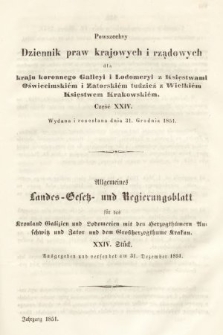 Powszechny Dziennik Praw Krajowych i Rządowych [...] = Allgemeines Landes-Gesetz- und Regierungs-Blatt [...]. 1851, oddział 1, cz. 24