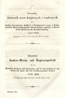 Powszechny Dziennik Praw Krajowych i Rządowych [...] = Allgemeines Landes-Gesetz- und Regierungs-Blatt [...]. 1851, oddział 2, cz. 29