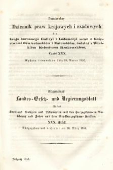 Powszechny Dziennik Praw Krajowych i Rządowych [...] = Allgemeines Landes-Gesetz- und Regierungs-Blatt [...]. 1851, oddział 2, cz. 30