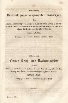 Powszechny Dziennik Praw Krajowych i Rządowych [...] = Allgemeines Landes-Gesetz- und Regierungs-Blatt [...]. 1851, oddział 2, cz. 33