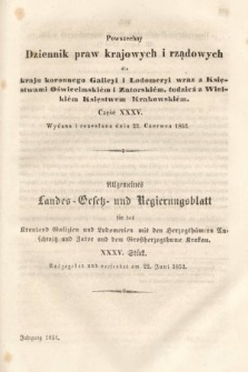 Powszechny Dziennik Praw Krajowych i Rządowych [...] = Allgemeines Landes-Gesetz- und Regierungs-Blatt [...]. 1851, oddział 2, cz. 35