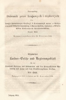 Powszechny Dziennik Praw Krajowych i Rządowych [...] = Allgemeines Landes-Gesetz- und Regierungs-Blatt [...]. 1851, oddział 2, cz. 41