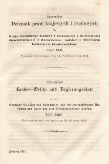 Powszechny Dziennik Praw Krajowych i Rządowych [...] = Allgemeines Landes-Gesetz- und Regierungs-Blatt [...]. 1851, oddział 2, cz. 42
