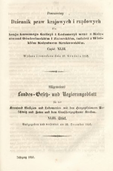 Powszechny Dziennik Praw Krajowych i Rządowych [...] = Allgemeines Landes-Gesetz- und Regierungs-Blatt [...]. 1851, oddział 2, cz. 43
