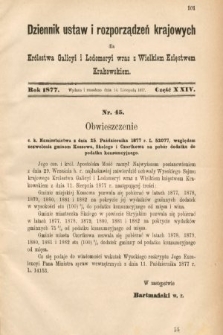 Dziennik Ustaw i Rozporządzeń Krajowych dla Królestwa Galicyi i Lodomeryi wraz z Wielkiem Księstwem Krakowskiem. 1877, cz. 24