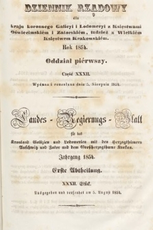 Dziennik Rządowy dla Kraju Koronnego Galicyi i Lodomeryi [...] = Landes-Regierungs-Blatt für das Kronland Galizien und Lodomerien [...]. 1854, oddział 1, cz. 32