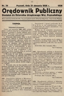 Orędownik Publiczny : dodatek do Dziennika Urzędowego Województwa Poznańskiego. 1926, nr 34