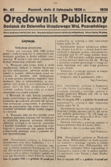 Orędownik Publiczny : dodatek do Dziennika Urzędowego Województwa Poznańskiego. 1926, nr 45