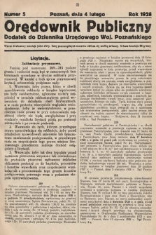 Orędownik Publiczny : dodatek do Dziennika Urzędowego Województwa Poznańskiego. 1928, nr 5